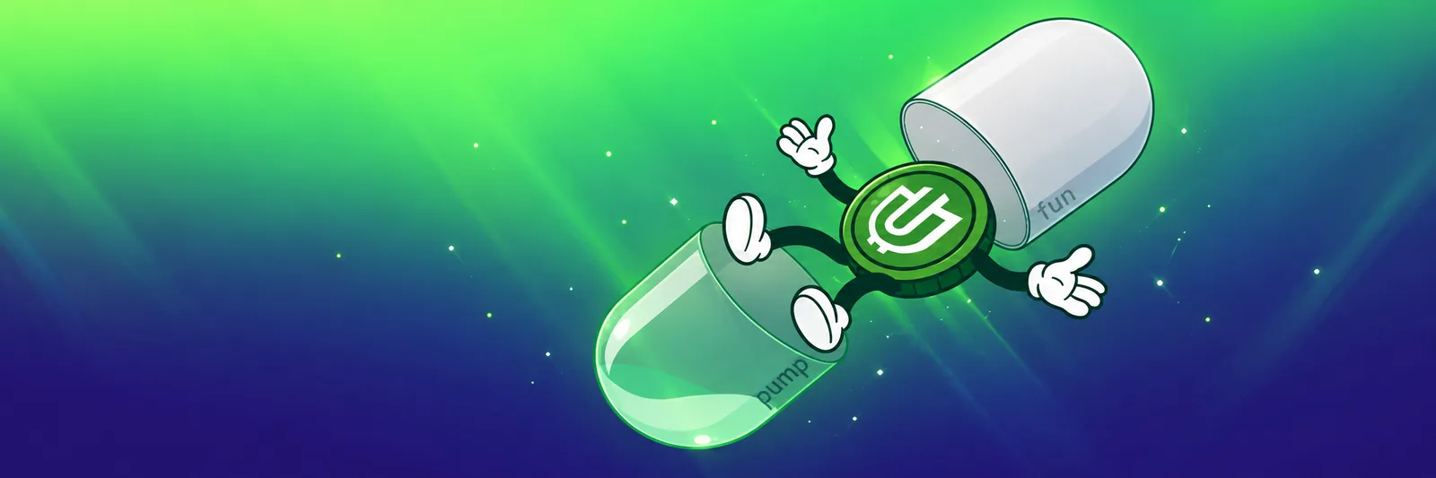 The USEFUL coin mascot bursting out of a pump.fun capsule.